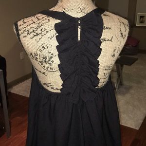 Ruffled Back Black Tank Top